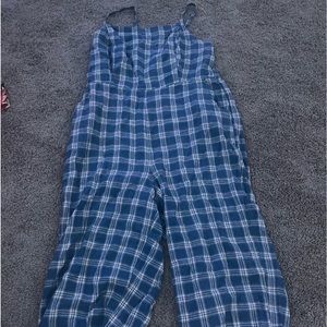 cute blue and white picnic jumpsuit